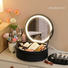 Load image into Gallery viewer, Round Smart LED Makeup Bag With Mirror Lights Women Beauty Bag Large Capacity PU Leather Travel Organizers Cosmetic Case
