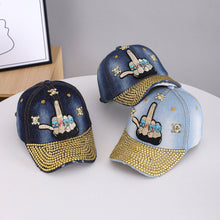 Load image into Gallery viewer, Metal Skull Diamond-Studded Flat Brim Snapback