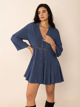 Load image into Gallery viewer, Dusty Blue Long Sleeve Mini Dress Elegant Cutout & Buttoned Design Lightweight Women Dress