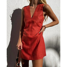Load image into Gallery viewer, 🌿 V-Neck Cotton & Linen Sleeveless Mini Dress
