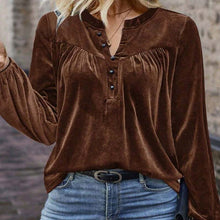 Load image into Gallery viewer, Women's Solid Color V-Neck Button Detail Long Sleeve Pullover