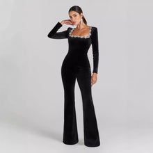 Load image into Gallery viewer, Women’s Diamond-Encrusted Square-Collar Flared Jumpsuit