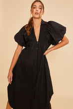 Load image into Gallery viewer, Sophisticated Elegant Black Puff Sleeve Midi Dress Luxury Dress for Women Timeless Women Dress