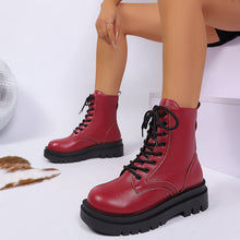 Load image into Gallery viewer, Women’s Round Toe Plus Size Lace-Up Chunky Sole Ankle Boots