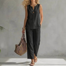 Load image into Gallery viewer, Women's Sleeveless V-Neck Top & Full-Length Pants Two-Piece Set