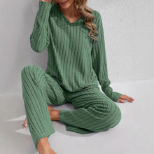 Load image into Gallery viewer, Women’s Ribbed Long Sleeve Top and Pants Loungewear Set