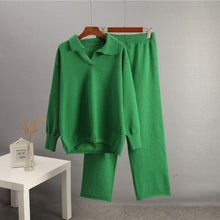 Load image into Gallery viewer, Solid Color Lapel Sweater Set for Women