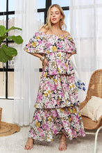 Load image into Gallery viewer, Layered Floral Off-Shoulder Short Sleeve Maxi Dress – Elegant Off-Shoulder Maxi Dress with Layered Floral Pattern for a Romantic Look