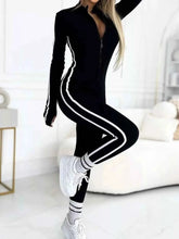 Load image into Gallery viewer, Full Size Stripe Zip-Front : Long Sleeve Jumpsuit Plus Size