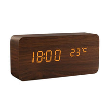 Load image into Gallery viewer, Alarm Clock LED Wooden Watch Digital Alarm Clock with Wooden Electronic LED Time Display 3 Alarm Settings Humidity & Temperature Detect Wood Made Electric Clocks Table Voice Control Digital Wood USB/AAA Powered Electronic Desktop Clocks