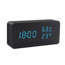 Load image into Gallery viewer, Alarm Clock LED Wooden Watch Digital Alarm Clock with Wooden Electronic LED Time Display 3 Alarm Settings Humidity & Temperature Detect Wood Made Electric Clocks Table Voice Control Digital Wood USB/AAA Powered Electronic Desktop Clocks
