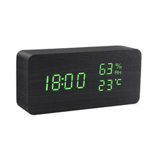 Load image into Gallery viewer, Alarm Clock LED Wooden Watch Digital Alarm Clock with Wooden Electronic LED Time Display 3 Alarm Settings Humidity & Temperature Detect Wood Made Electric Clocks Table Voice Control Digital Wood USB/AAA Powered Electronic Desktop Clocks