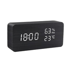 Load image into Gallery viewer, Alarm Clock LED Wooden Watch Digital Alarm Clock with Wooden Electronic LED Time Display 3 Alarm Settings Humidity & Temperature Detect Wood Made Electric Clocks Table Voice Control Digital Wood USB/AAA Powered Electronic Desktop Clocks