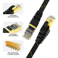 Load image into Gallery viewer, CAT7 Ethernet Cable 10G 600MHz Shielded Flat RJ45 Internet Network Patch Cord Fast LAN Wire Network Gold Plated Lead Polyester Braided For Gaming