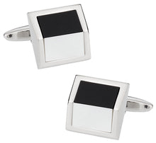 Load image into Gallery viewer, Angled Onyx Mother of Pearl Cufflinks