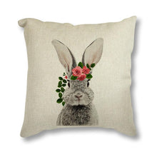 Load image into Gallery viewer, Animal Rabbit Deer Flower Crown Throw Pillow Case Cover Grey Rabbit Isolated On A White Background Bunny Tail Back Printed Decorative Linen Cotton Cushion Cover Pillow Case Nordic Cushion Cover Sofa Car Decoration 45x45CM