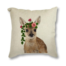 Load image into Gallery viewer, Animal Rabbit Deer Flower Crown Throw Pillow Case Cover Grey Rabbit Isolated On A White Background Bunny Tail Back Printed Decorative Linen Cotton Cushion Cover Pillow Case Nordic Cushion Cover Sofa Car Decoration 45x45CM