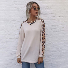 Load image into Gallery viewer, Leopard Panel Waffle Knit V Neck Sweater