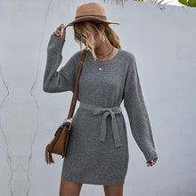 Load image into Gallery viewer, Textured Tie Waist Sweater Dress