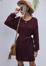 Load image into Gallery viewer, Textured Tie Waist Sweater Dress