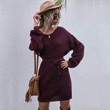 Load image into Gallery viewer, Textured Tie Waist Sweater Dress