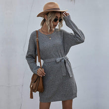 Load image into Gallery viewer, Textured Tie Waist Sweater Dress