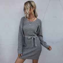 Load image into Gallery viewer, Textured Tie Waist Sweater Dress