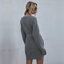 Load image into Gallery viewer, Textured Tie Waist Sweater Dress
