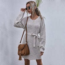 Load image into Gallery viewer, Textured Tie Waist Sweater Dress