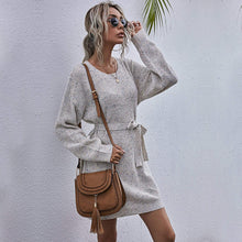 Load image into Gallery viewer, Textured Tie Waist Sweater Dress