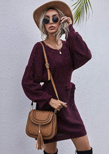 Load image into Gallery viewer, Textured Tie Waist Sweater Dress