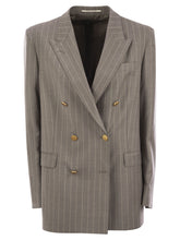 Load image into Gallery viewer, Tagliatore Women Stretch Wool Double-Breasted Pinstripe Blazer