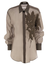 Load image into Gallery viewer, Brunello Cucinelli Women Crispy Silk Shirt With Flora Appliqué