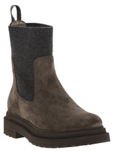 Load image into Gallery viewer, Brunello Cucinelli Women Suede Boot With Knitted Insert And Precious Loop Detail