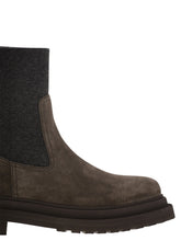 Load image into Gallery viewer, Brunello Cucinelli Women Suede Boot With Knitted Insert And Precious Loop Detail