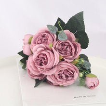 Load image into Gallery viewer, Artificial Flowers 1 Bouquet 9 heads Peony Tea Rose Autumn Silk Fake Flowers For Living Room Home Garden Wedding Decoration Artificial Silk Fake Flowers Rose Floral Decor Bouquet