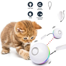 Load image into Gallery viewer, Automatic Smart Cat Toys Ball Interactive Catnip USB Rechargeable Self Rotating Colorful Led Feather Bells Toys for Cats Kitten Build-in Spinning Led Light Stimulate Hunting Instinct