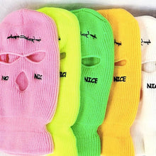 Load image into Gallery viewer, Autumn Winter Ski Mask 3-Hole Knit Hat Full Face Cover Balaclava Hats Funny Party Embroidery Beanies Caps Hole Knitted Full Face Cover Ski Neck Gaiter, Winter Balaclava Warm Knit Beanie for Outdoor Sports Outdoor Full Face Cover Thermal Ski Mask One Size