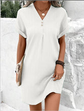 Load image into Gallery viewer, Button-Front V-Neck Dress – Short Sleeve Solid Casual Shirt Dress