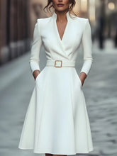 Load image into Gallery viewer, V-Neck Long Sleeve Swing Dress – Women's Autumn Winter Midi Dress
