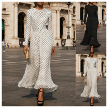 Load image into Gallery viewer, Round Neck Long Sleeve Polka Dot Sheath Dress