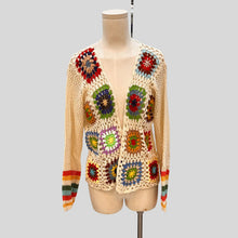 Load image into Gallery viewer, Hand-Crocheted Floral Cardigan Sweater | Boho Open Front Knit Top