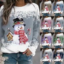 Load image into Gallery viewer, Snowman Printed Panel Loose Sweater – Casual Holiday Knit for Women