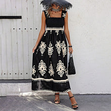 Load image into Gallery viewer, Women's Wide-Strap Printed Maxi Dress – Smocked Bodice & Tassel Waist