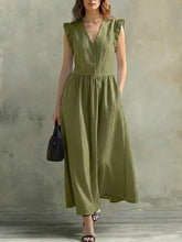 Load image into Gallery viewer, V-Neck Puff-Sleeve Dress with Pockets – Cotton Linen, 7 Colors