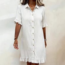 Load image into Gallery viewer, Women's Faux Denim Ruffle-Sleeve Shirt Dress