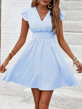 Load image into Gallery viewer, Women's Mini Dress V Neck Flutter Sleeve Striped Summer Dress