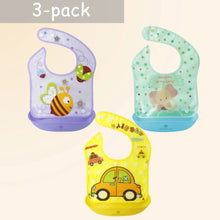 Load image into Gallery viewer, Amplim Convertible Baby Feeding Bibs 3-Pack – Waterproof, Adjustable, Lightweight, Eco-Friendly PEVA & LDPE, BPA-Free for Babies & Toddlers