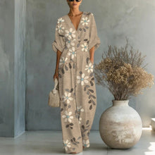Load image into Gallery viewer, Women's Waist-Cinched V-Neck Printed Wide-Leg Jumpsuit