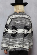Load image into Gallery viewer, POL Open Front Geometric Print Cardigan with Fringe Detail